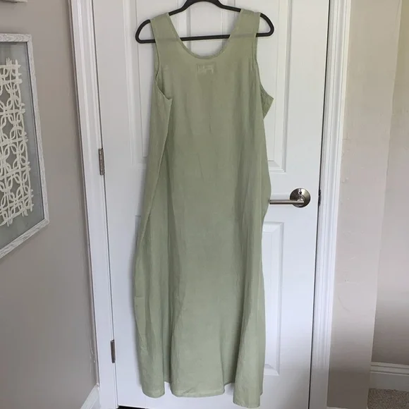 Flax green linen maxi dress- size 10-14 medium - Picture 4 of 7
